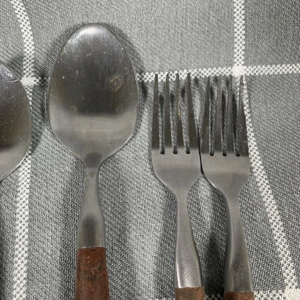 Vintage Gibson Elite Flatware 7pc Brown Handle MCM Stainless Dining 1960s